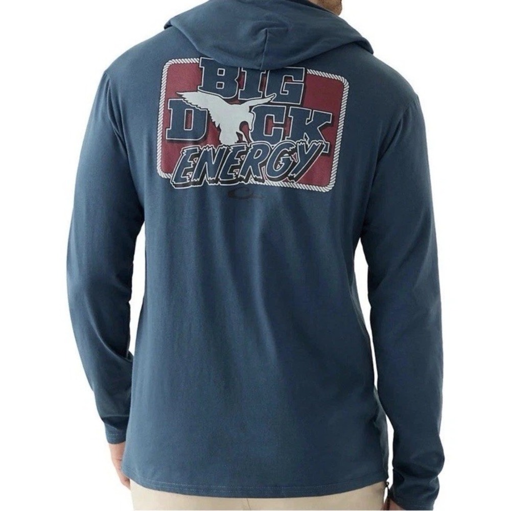 Drake Waterfowl Big Duck Energy Hoodie Shirt Mens Large Blue NWT Long Sleeve